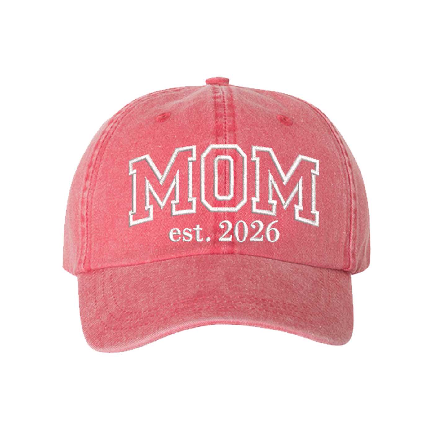 Red MOM Est. 2026 Washed Statement Baseball Hat – a washed, relaxed-fit statement cap designed for everyday comfort and real-life moods. Trendy, adjustable, and effortlessly stylish. - DSY Lifestyle
