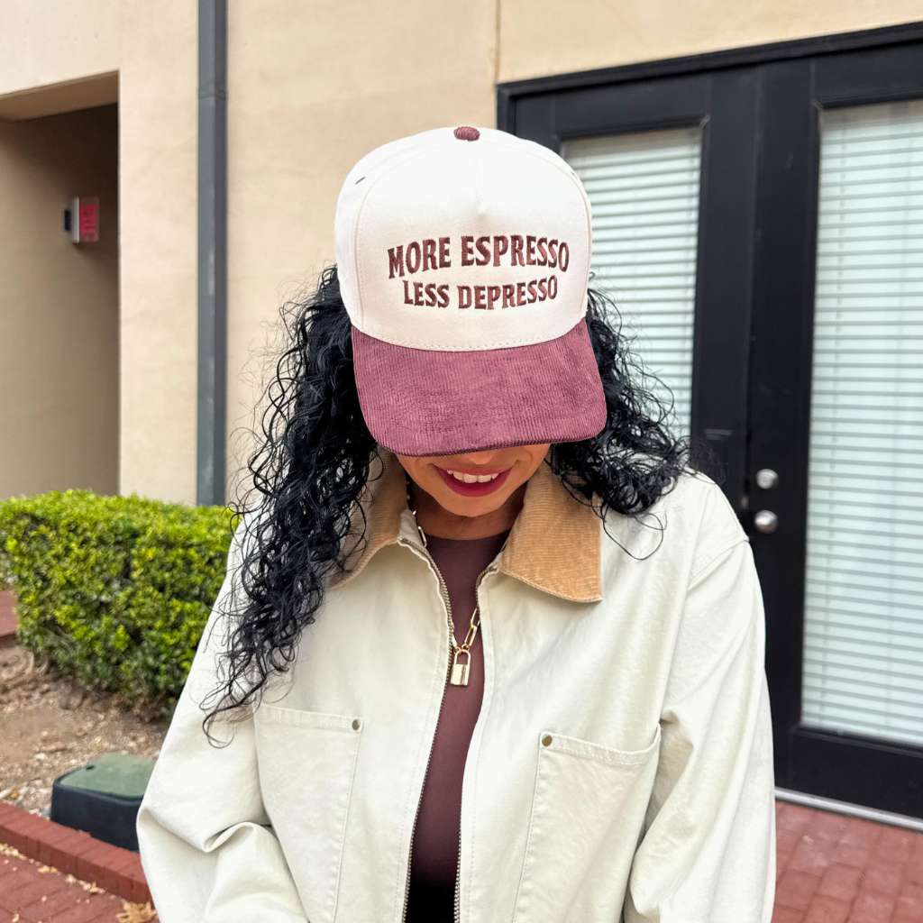 More Espresso Less Depresso Corduroy Baseball Hat