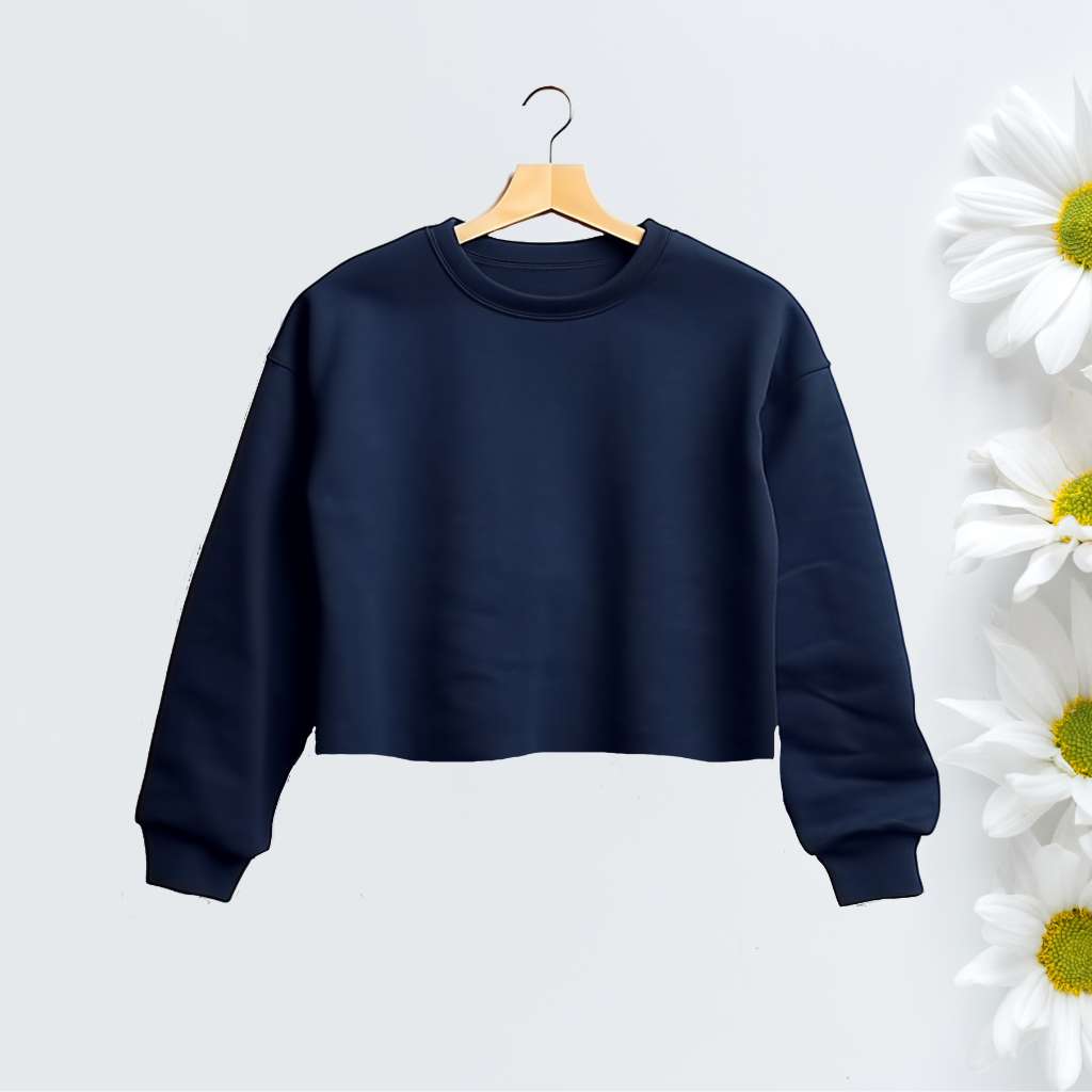 Navy Blue cropped crewneck sweatshirt - DSY Lifestyle
