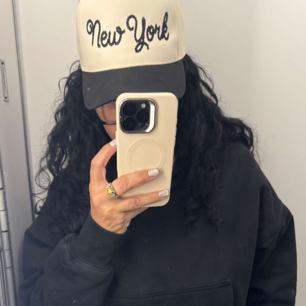 Natural/Brown New York chain stitch embroidered 5-panel baseball cap with a two-tone design, structured crown, and adjustable snapback closure - DSY Lifestyle