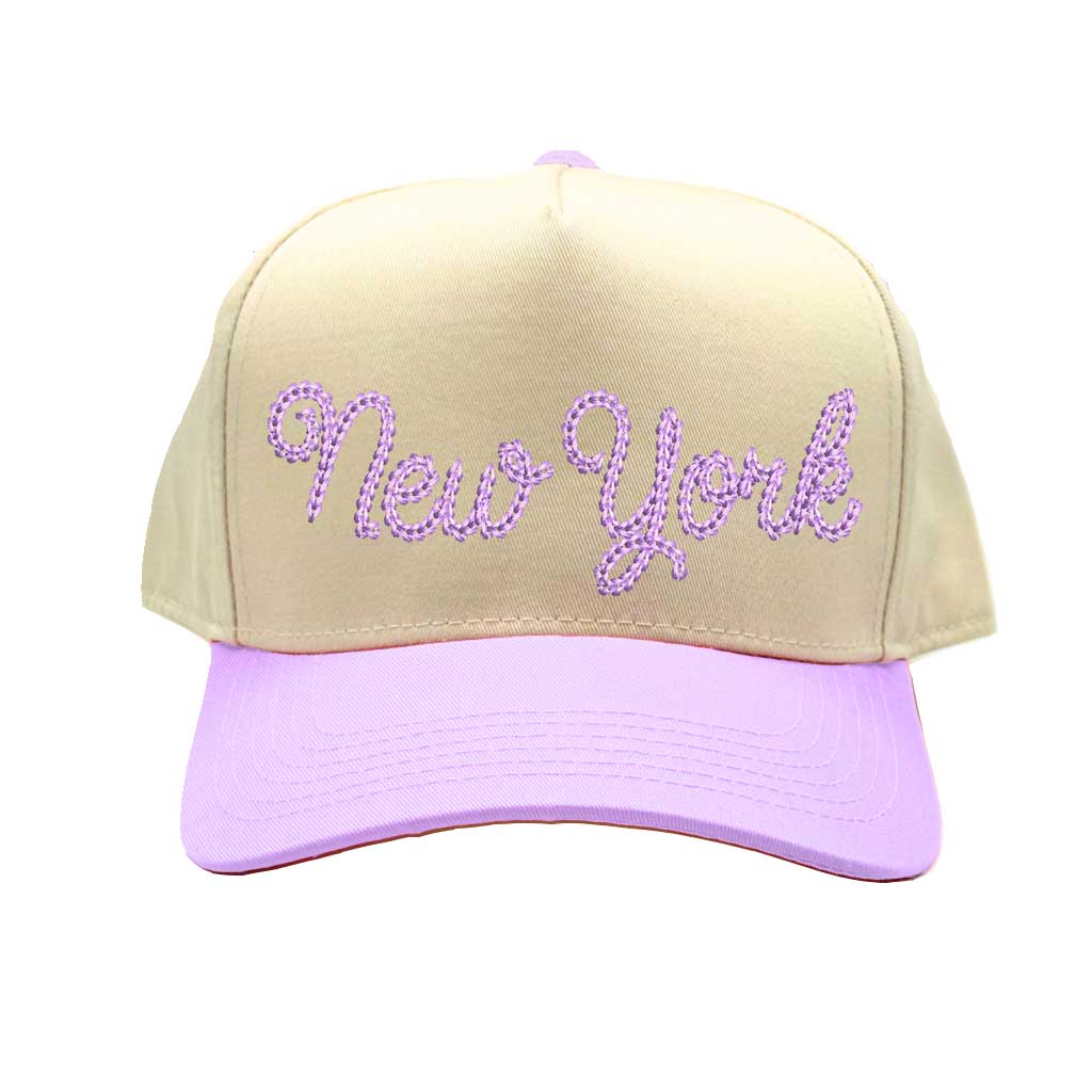 Natural Lavender embroidered 5-panel baseball cap with a two-tone design, featuring a structured fit and adjustable strap - DSY Lifestyle