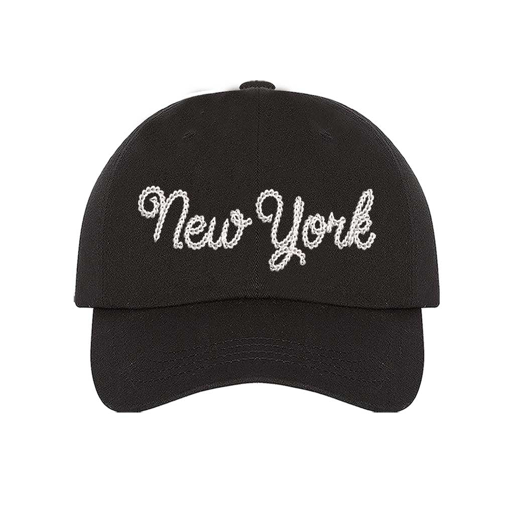 Black New York Chain Stitch Baseball Hat – A bold, embroidered cap with a sleek, minimalist design, perfect for repping NYC in style – DSY Lifestyle