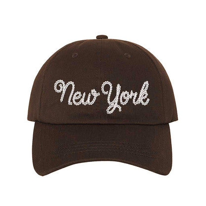 Brown New York Chain Stitch Baseball Hat – A bold, embroidered cap with a sleek, minimalist design, perfect for repping NYC in style – DSY Lifestyle