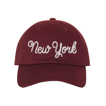 Burgundy New York Chain Stitch Baseball Hat – A bold, embroidered cap with a sleek, minimalist design, perfect for repping NYC in style – DSY Lifestyle