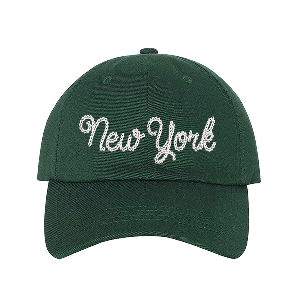 Forest Green New York Chain Stitch Baseball Hat – A bold, embroidered cap with a sleek, minimalist design, perfect for repping NYC in style – DSY Lifestyle
