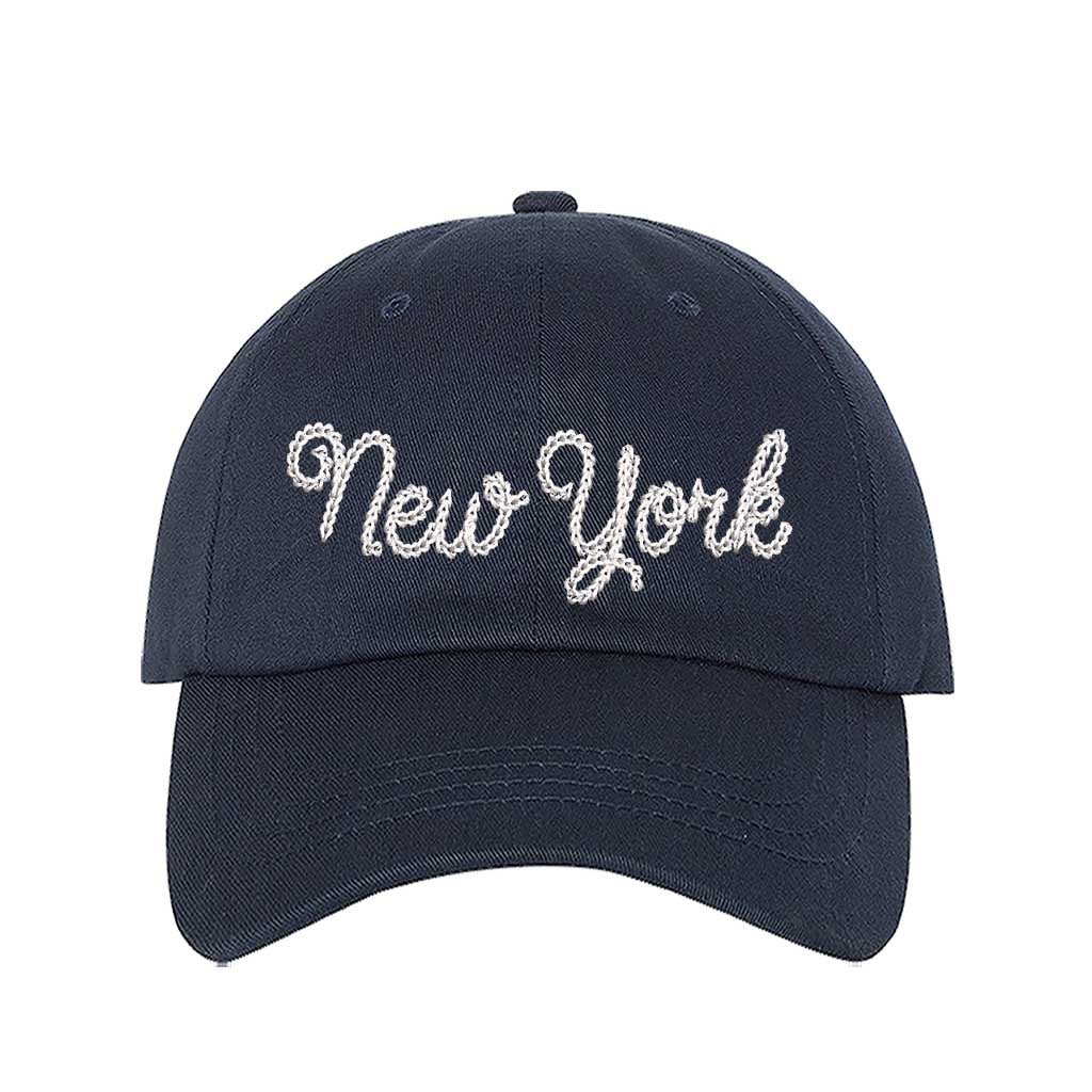 Navy Blue New York Chain Stitch Baseball Hat – A bold, embroidered cap with a sleek, minimalist design, perfect for repping NYC in style – DSY Lifestyle