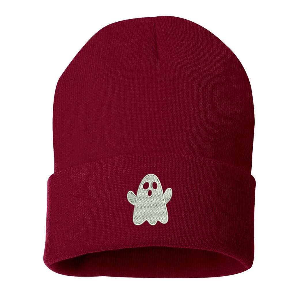 Burgundy beanie embroidered with a nice ghost - DSY Lifestyle