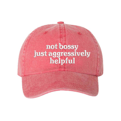 Red Not Bossy Just Aggressively Helpful Washed Statement Baseball Hat – a washed, relaxed-fit statement cap designed for everyday comfort and real-life moods. Trendy, adjustable, and effortlessly stylish. - DSY Lifestyle