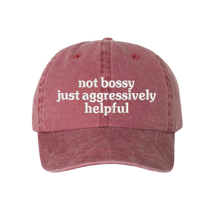 Wine Not Bossy Just Aggressively Helpful Washed Statement Baseball Hat – a washed, relaxed-fit statement cap designed for everyday comfort and real-life moods. Trendy, adjustable, and effortlessly stylish. - DSY Lifestyle