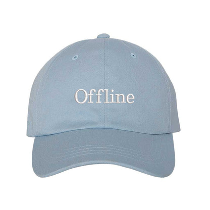 Light Blue Offline Embroidered Baseball Hat featuring clean white embroidery on a premium classic dad cap; a minimalist lifestyle statement by DSY Lifestyle.