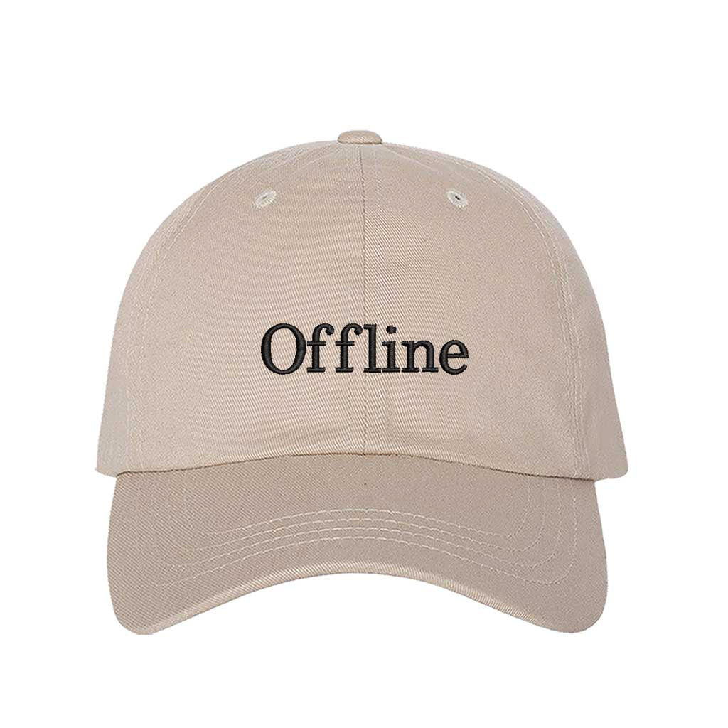 Stone Offline Embroidered Baseball Hat featuring clean white embroidery on a premium classic dad cap; a minimalist lifestyle statement by DSY Lifestyle.
