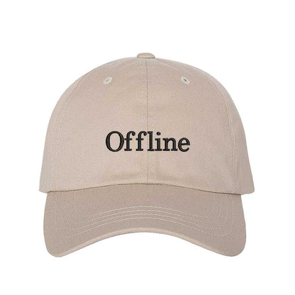 Stone Offline Embroidered Baseball Hat featuring clean white embroidery on a premium classic dad cap; a minimalist lifestyle statement by DSY Lifestyle.