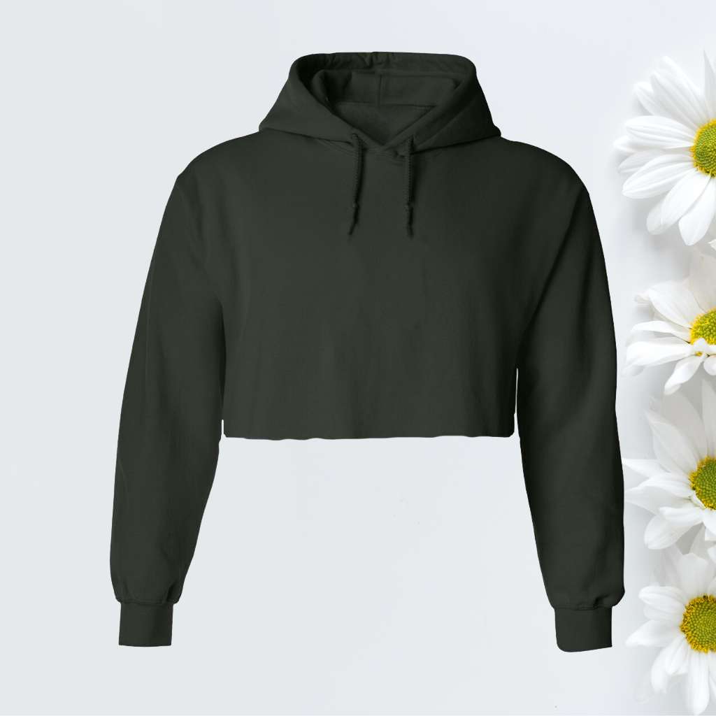 Olive unisex oversized cropped hoodie with a raw edge - DSY Lifestyle