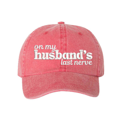 Red On My Husband’s Last Nerve Washed Statement Baseball Hat – a washed, relaxed-fit statement cap designed for everyday comfort and real-life moods. Trendy, adjustable, and effortlessly stylish. - DSY Lifestyle