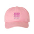 Pink XOXO Washed Baseball Hat featuring white "XOXO" embroidery on a vintage-washed charcoal dad cap by DSY Lifestyle.