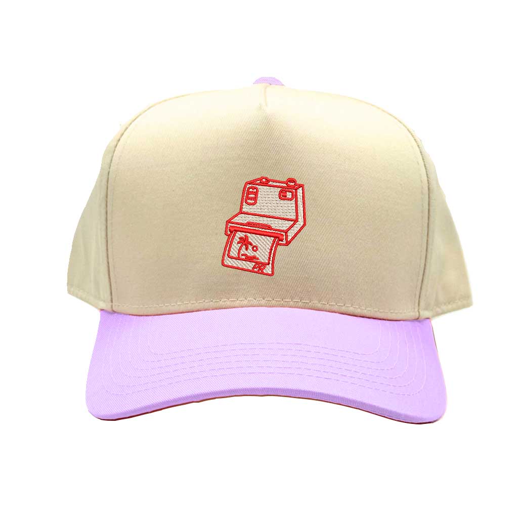 Natural Lavender DTMF Camera Puerto Rico 5 Panel Spring Baseball Hat – A sleek, embroidered cap with a retro camera design, inspired by Puerto Rican culture – DSY Lifestyle