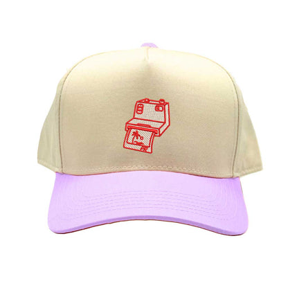 Natural Lavender DTMF Camera Puerto Rico 5 Panel Spring Baseball Hat – A sleek, embroidered cap with a retro camera design, inspired by Puerto Rican culture – DSY Lifestyle