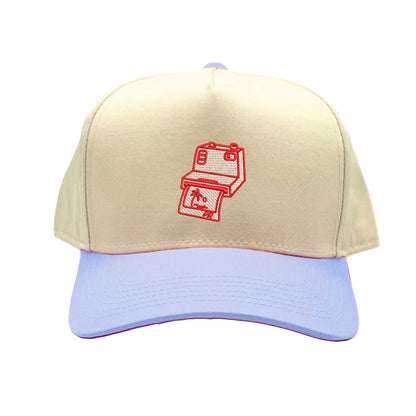Natural Sky Blue DTMF Camera Puerto Rico 5 Panel Spring Baseball Hat – A sleek, embroidered cap with a retro camera design, inspired by Puerto Rican culture – DSY Lifestyle