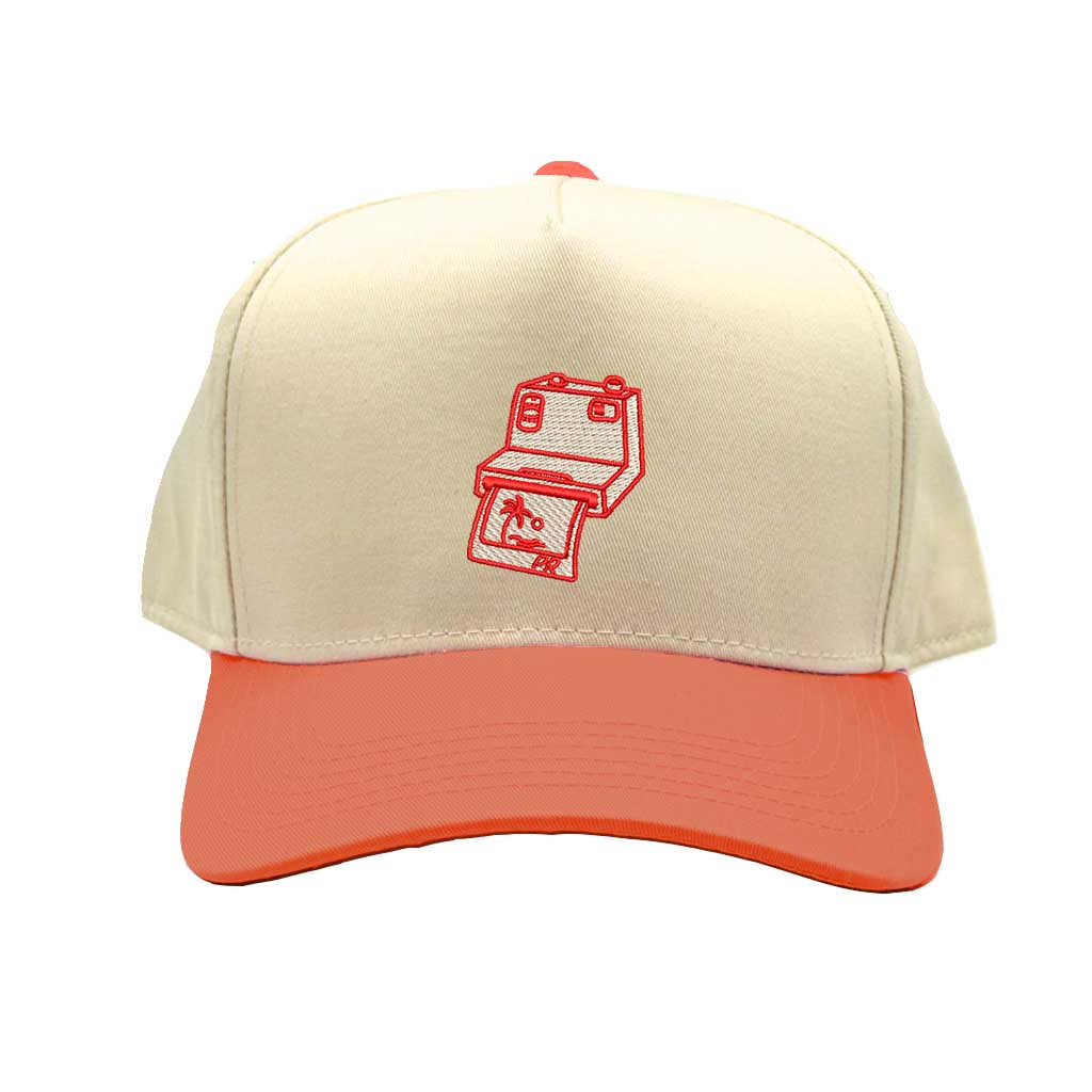 Natural Texas Orange DTMF Camera Puerto Rico 5 Panel Spring Baseball Hat – A sleek, embroidered cap with a retro camera design, inspired by Puerto Rican culture – DSY Lifestyle