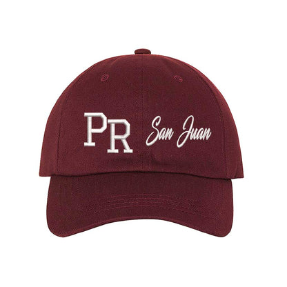 Burgundy PR 3D San Juan Embroidered Baseball Cap – A bold, high-quality hat featuring raised “San Juan” embroidery, perfect for repping Puerto Rico in style – DSY Lifestyle.
