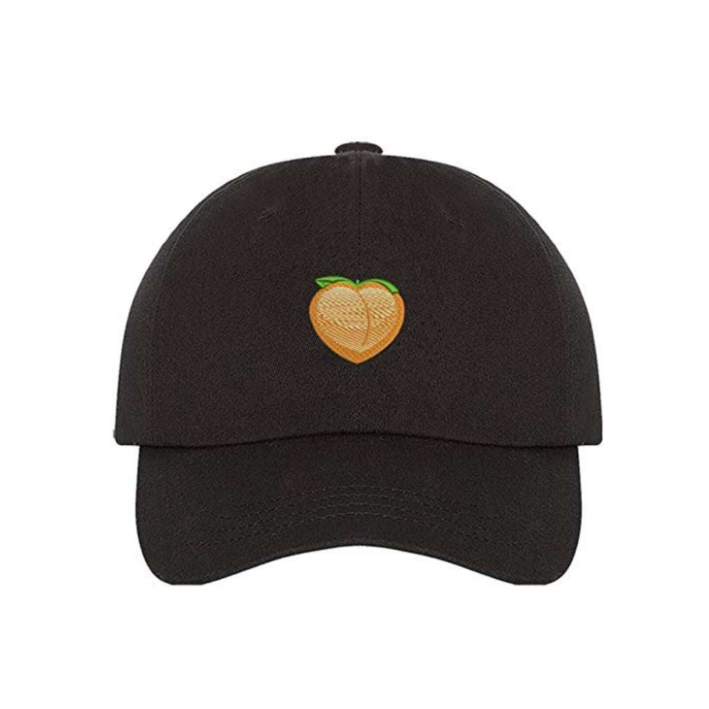 Black Baseball Hat embroidered with a peach emoji- DSY Lifestyle