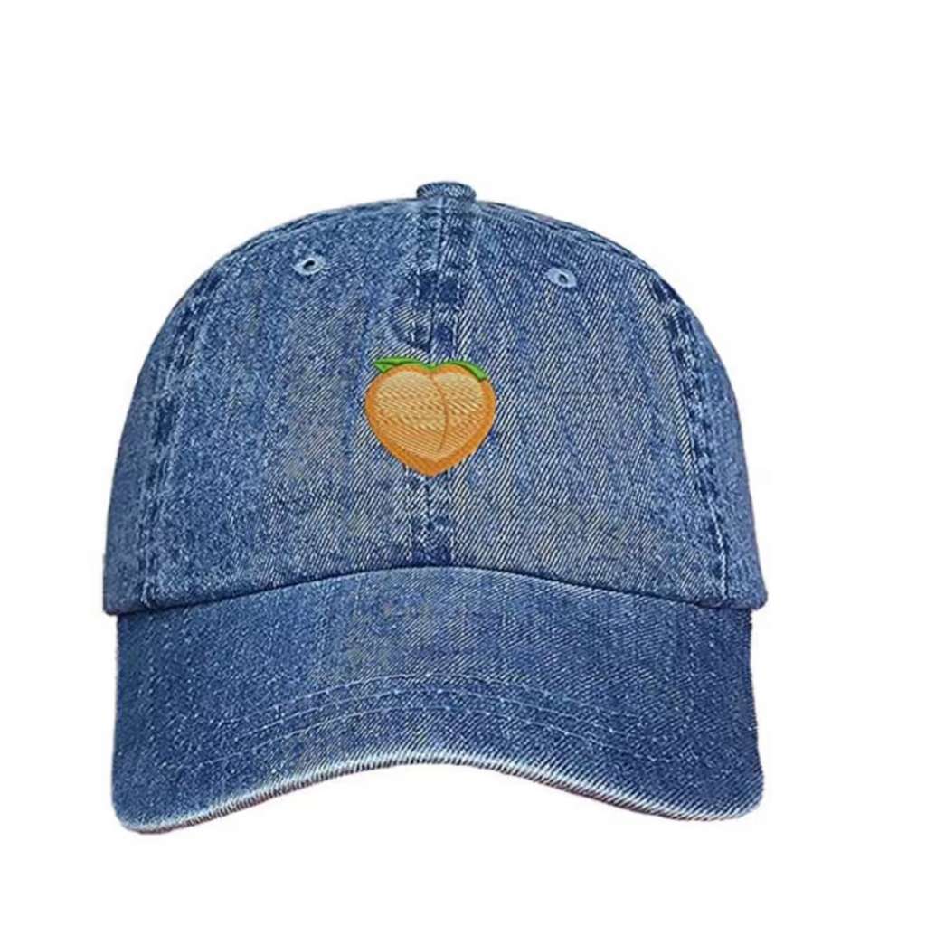 Lt Denim Baseball Hat embroidered with a peach emoji- DSY Lifestyle
