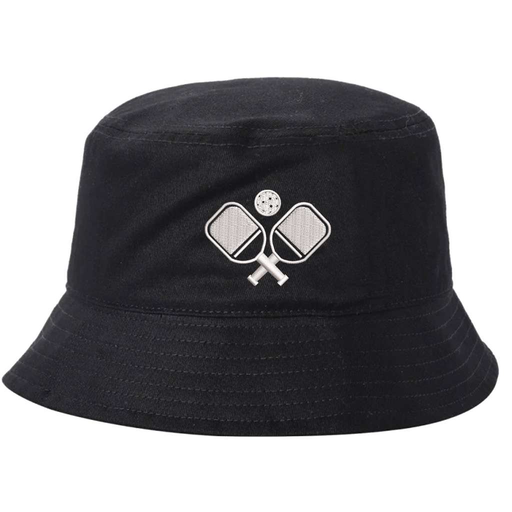 Black bucket hat with pickle ball rackets and a pickle ball embroidered on it-DSY Lifestyle