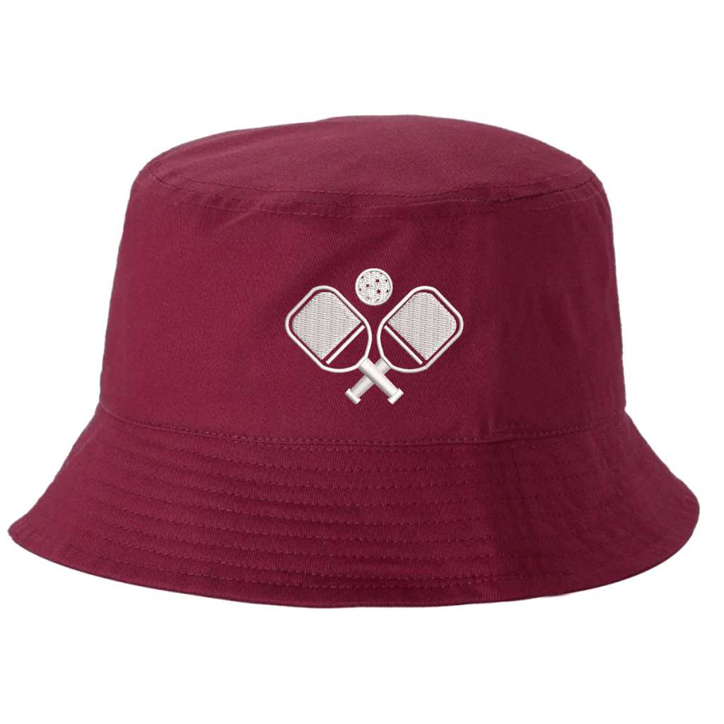 Dark mauve bucket hat with pickle ball rackets and a pickle ball embroidered on it-DSY Lifestyle