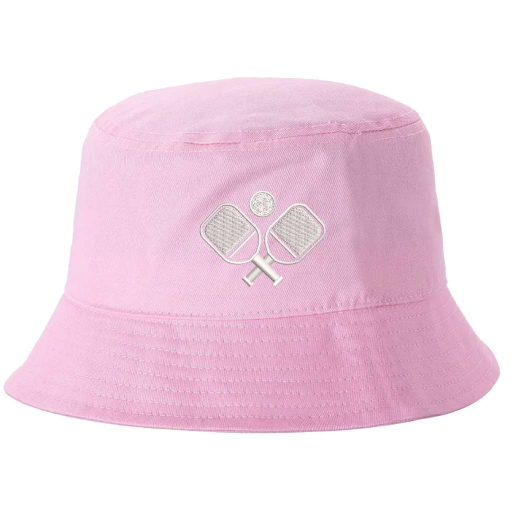 Light Pink bucket hat with pickle ball rackets and a pickle ball embroidered on it-DSY Lifestyle