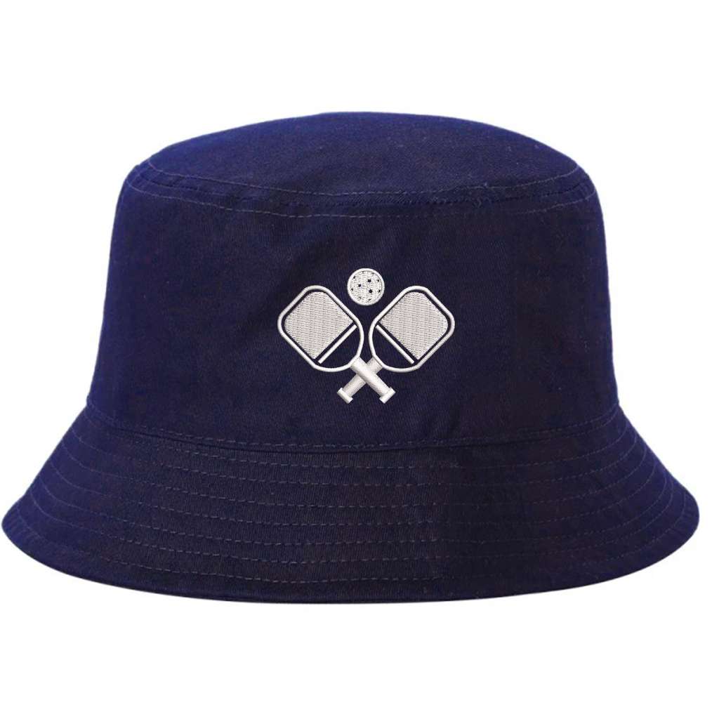 Navy Blue bucket hat with pickle ball rackets and a pickle ball embroidered on it-DSY Lifestyle