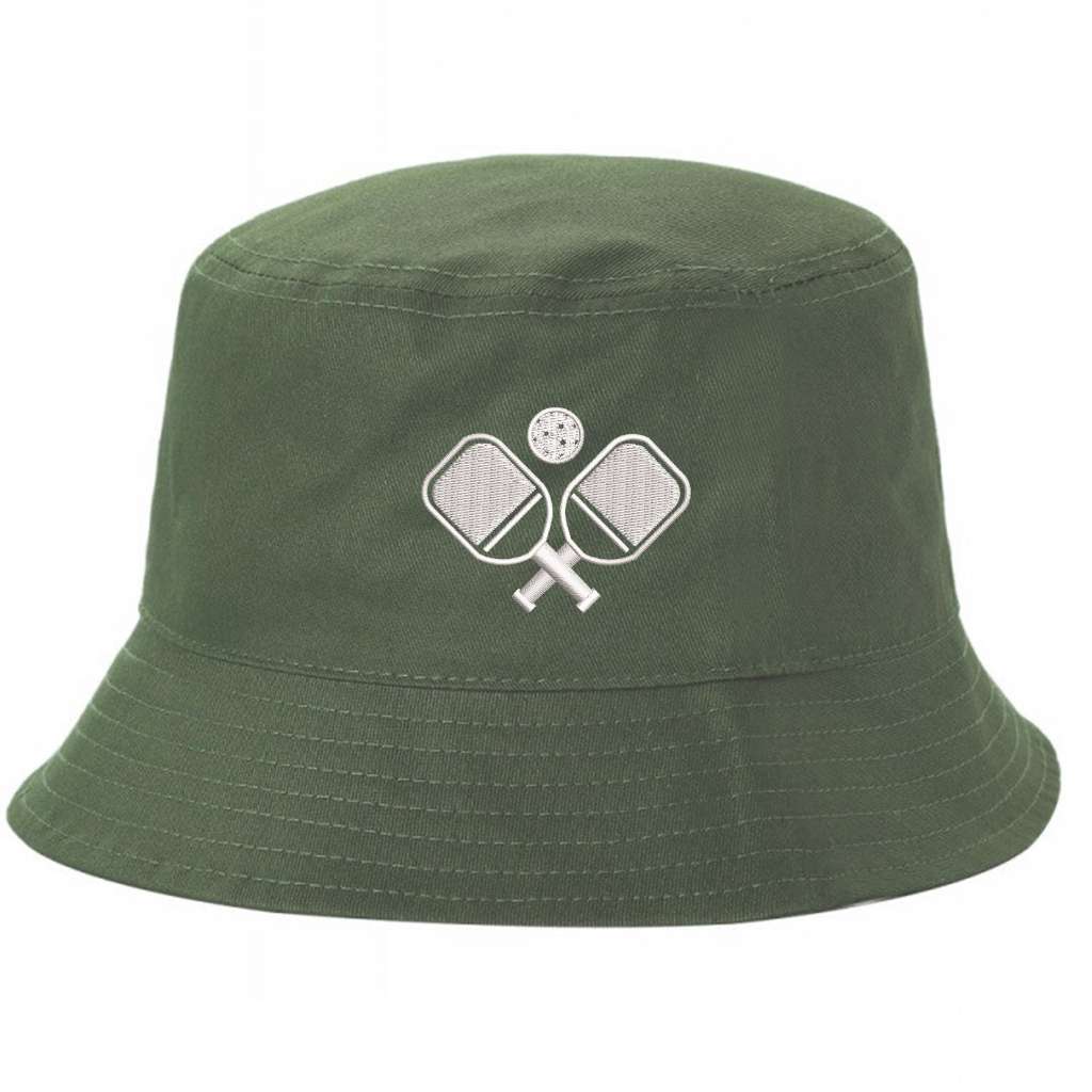 Olive bucket hat with pickle ball rackets and a pickle ball embroidered on it-DSY Lifestyle