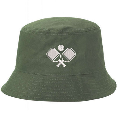 Olive bucket hat with pickle ball rackets and a pickle ball embroidered on it-DSY Lifestyle
