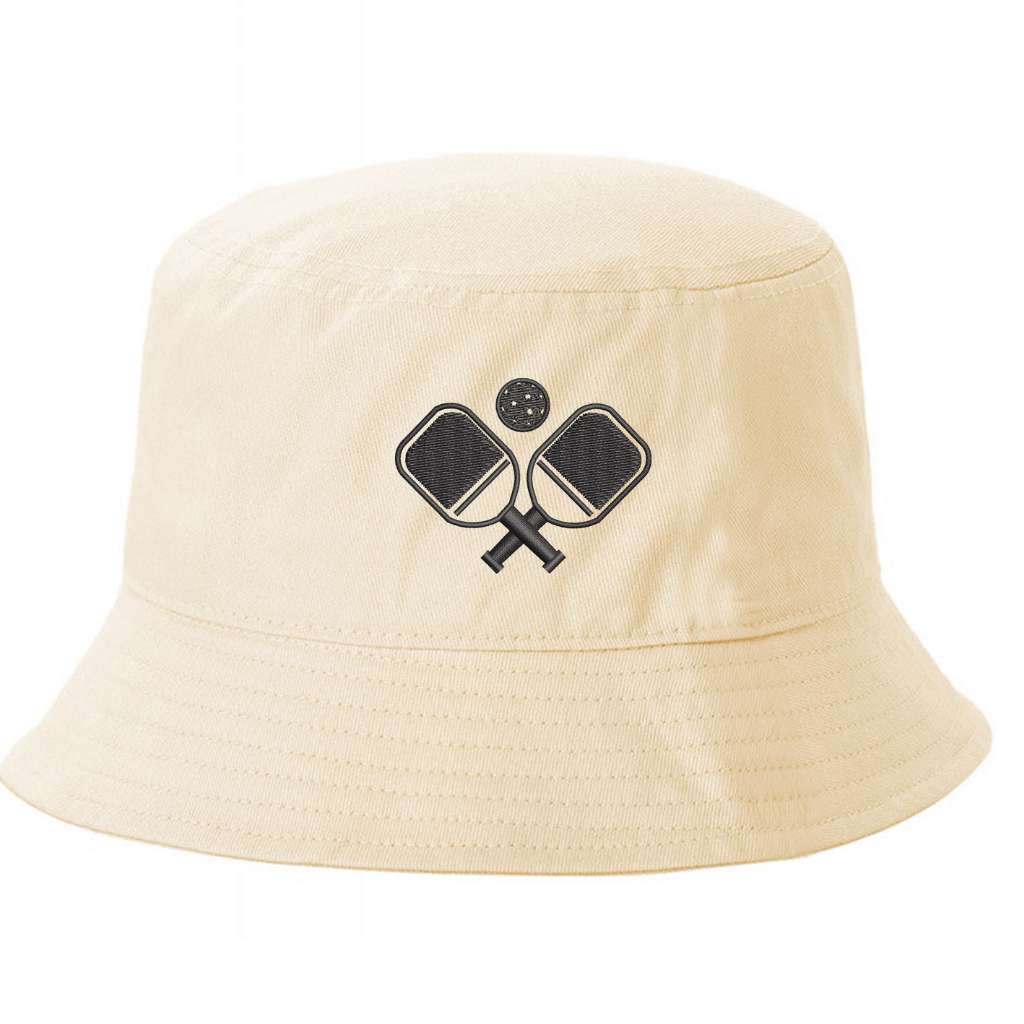 Stone bucket hat with pickle ball rackets and a pickle ball embroidered on it-DSY Lifestyle