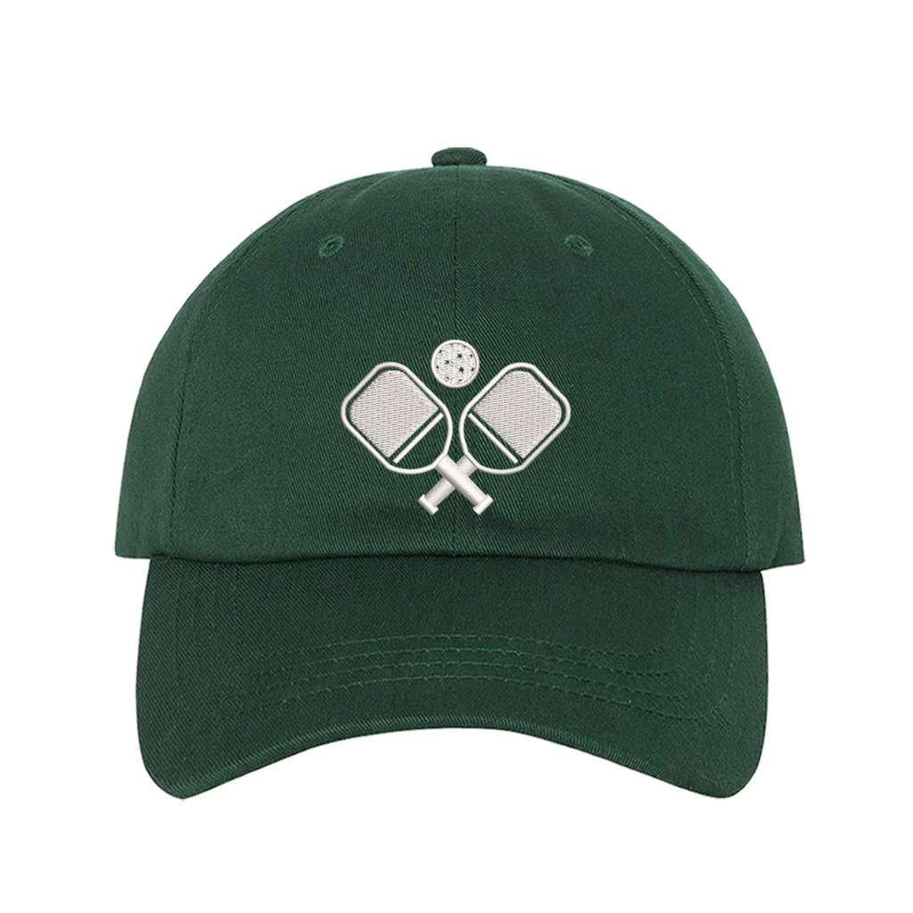 kelly green baseball cap embroidered with a pickleball rackets - DSY Lifestyle
