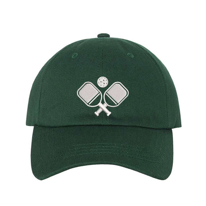 kelly green baseball cap embroidered with a pickleball rackets - DSY Lifestyle