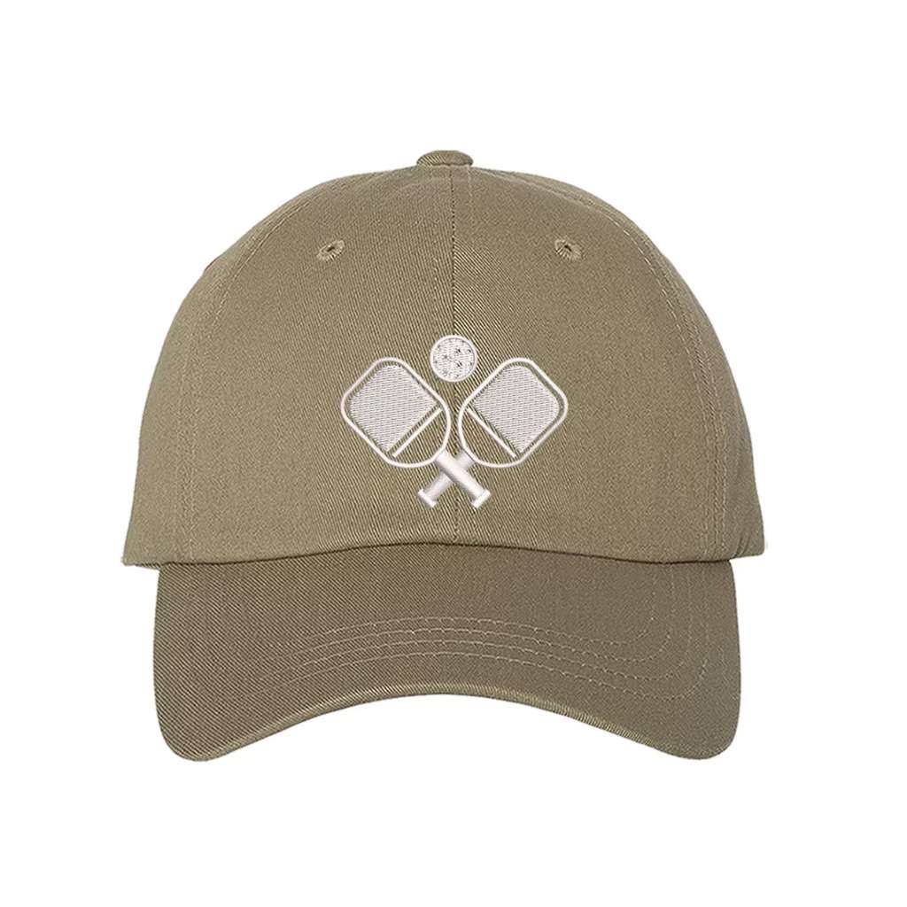 Khaki baseball cap embroidered with a pickleball rackets - DSY Lifestyle