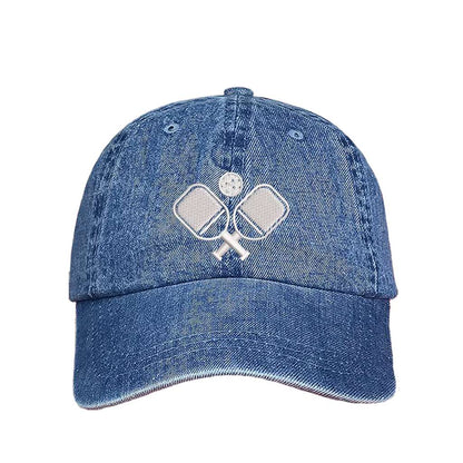 light denim baseball cap embroidered with a pickleball rackets - DSY Lifestyle