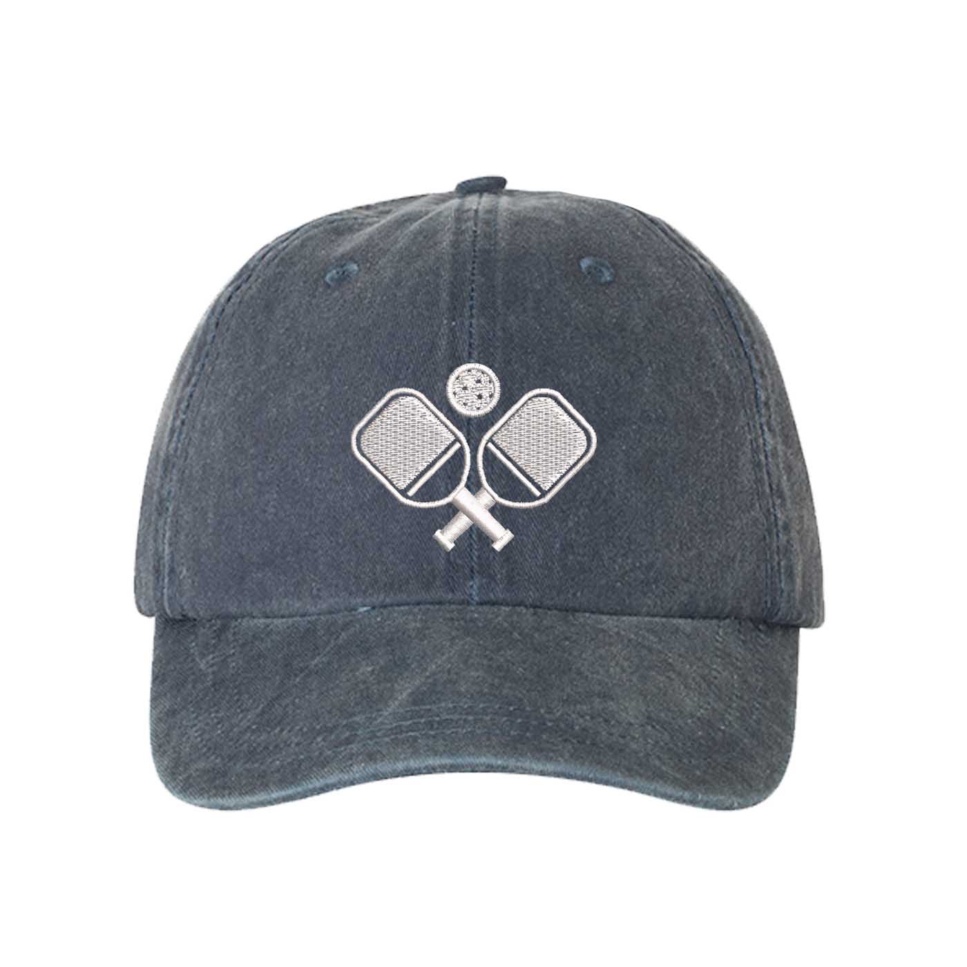 Navy Blue Pickle Ball Washed Statement Baseball Hat – a washed, relaxed-fit statement cap designed for everyday comfort and real-life moods. Trendy, adjustable, and effortlessly stylish. - DSY Lifestyle