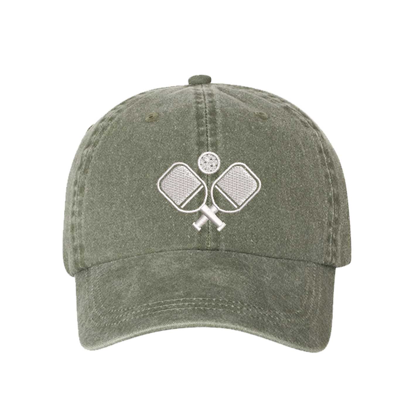 Olive Green Pickle Ball Washed Statement Baseball Hat – a washed, relaxed-fit statement cap designed for everyday comfort and real-life moods. Trendy, adjustable, and effortlessly stylish. - DSY Lifestyle