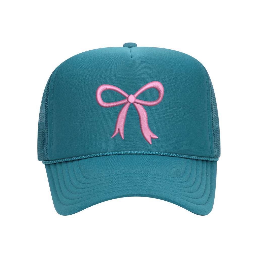 Turquoise Foam trucker hat embroidered with a pink ribbon-DSY Lifestyle