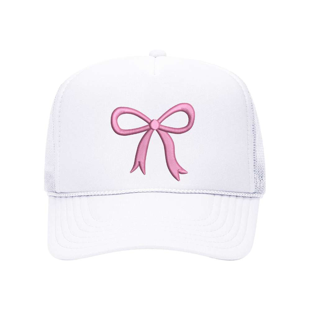 White Foam trucker hat embroidered with a pink ribbon-DSY Lifestyle