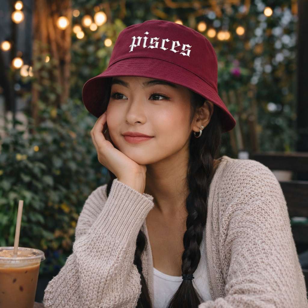 Woman wearing a burgundy embroidered &