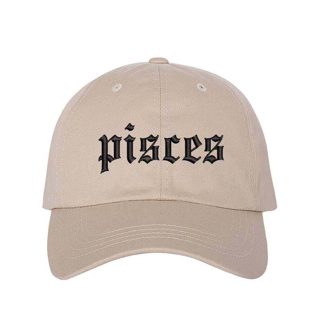 Stone Pisces Zodiac Embroidered Baseball Hat featuring sharp black embroidery on a premium cotton crown; a sophisticated astrological statement piece by DSY Lifestyle.