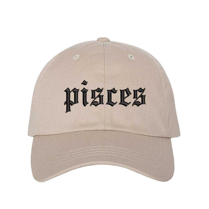 Stone Pisces Zodiac Embroidered Baseball Hat featuring sharp black embroidery on a premium cotton crown; a sophisticated astrological statement piece by DSY Lifestyle.