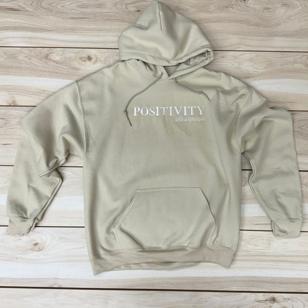Sand Hoodie embroidered with Positivity Its a lifestyle - DSY Lifestyle