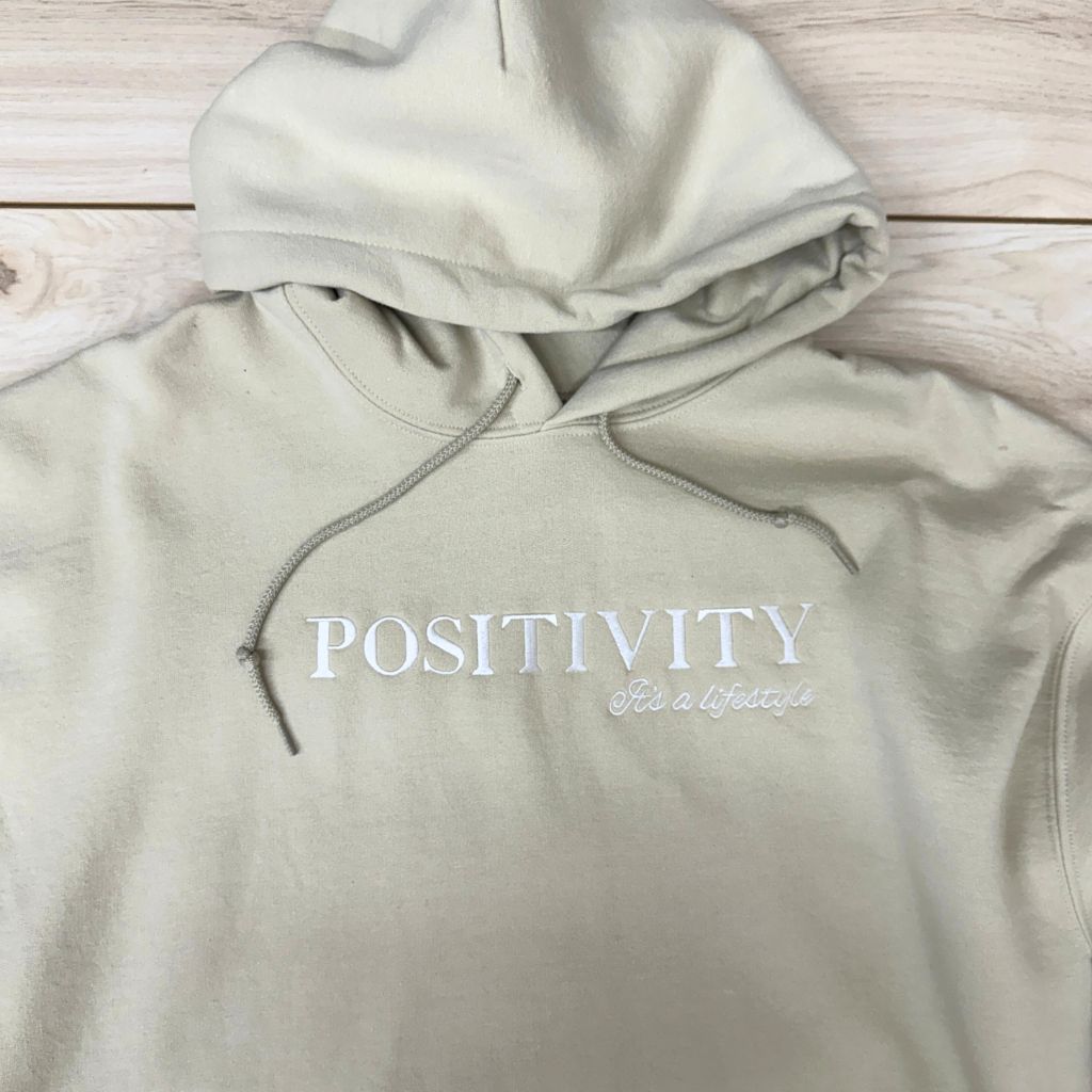 Sand Hoodie embroidered with Positivity Its a lifestyle - DSY Lifestyle