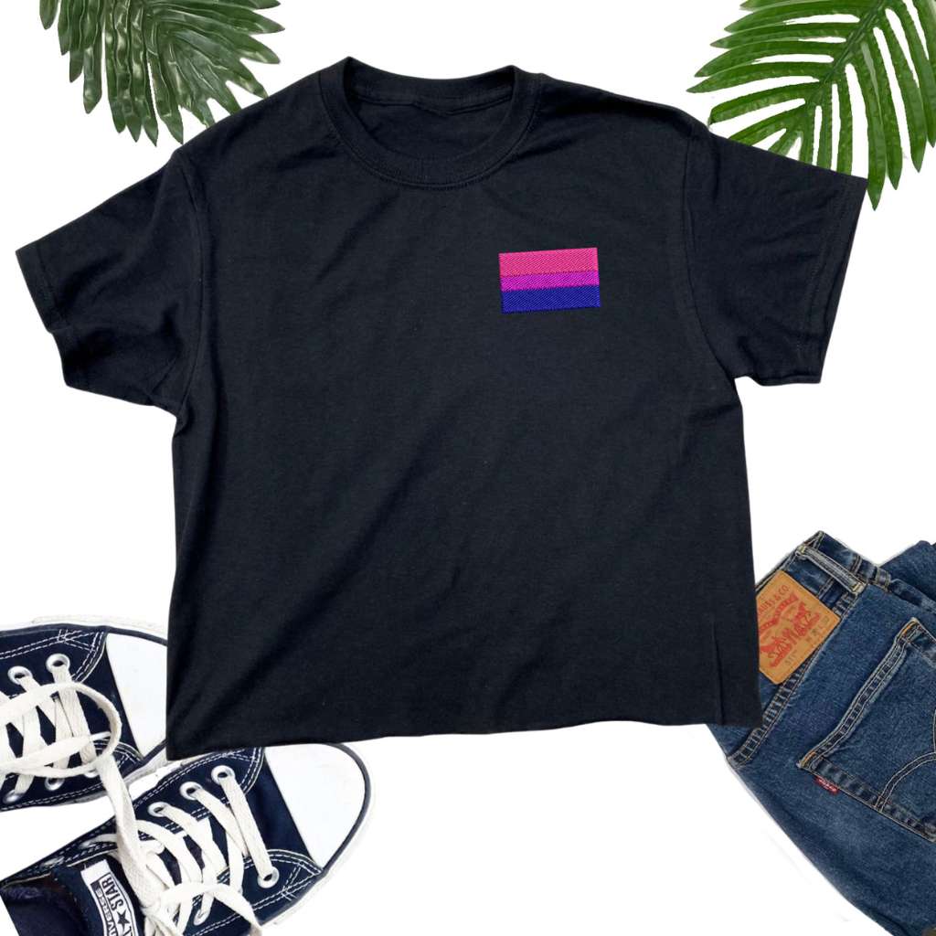 Black crop top embroidered with a bisexual flag - DSY Lifestyle