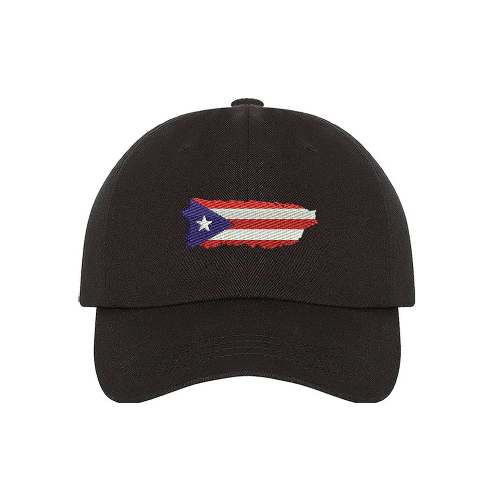 Black  baseball hat embroidered with a map in the shape of Puerto Rico Island - DSY Lifestyle