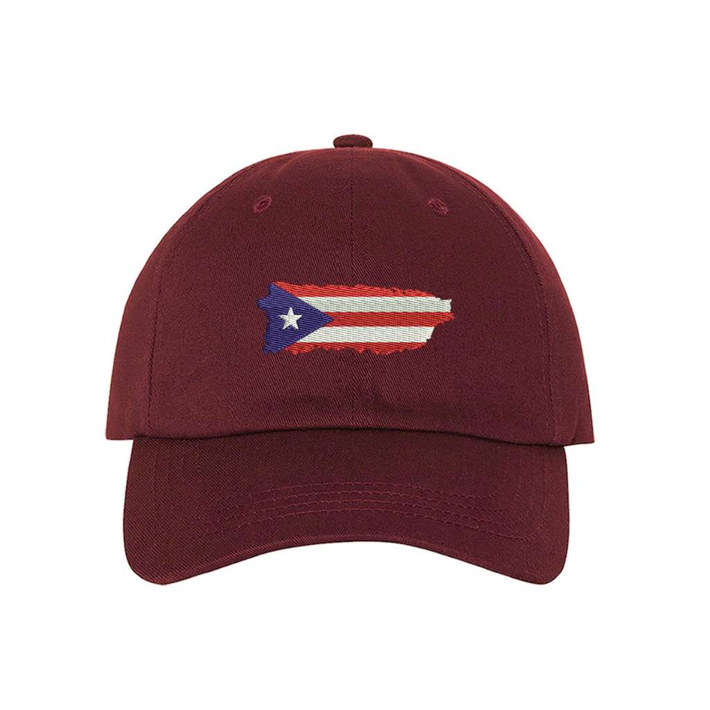 Burgundy baseball hat embroidered with a map in the shape of Puerto Rico Island - DSY Lifestyle
