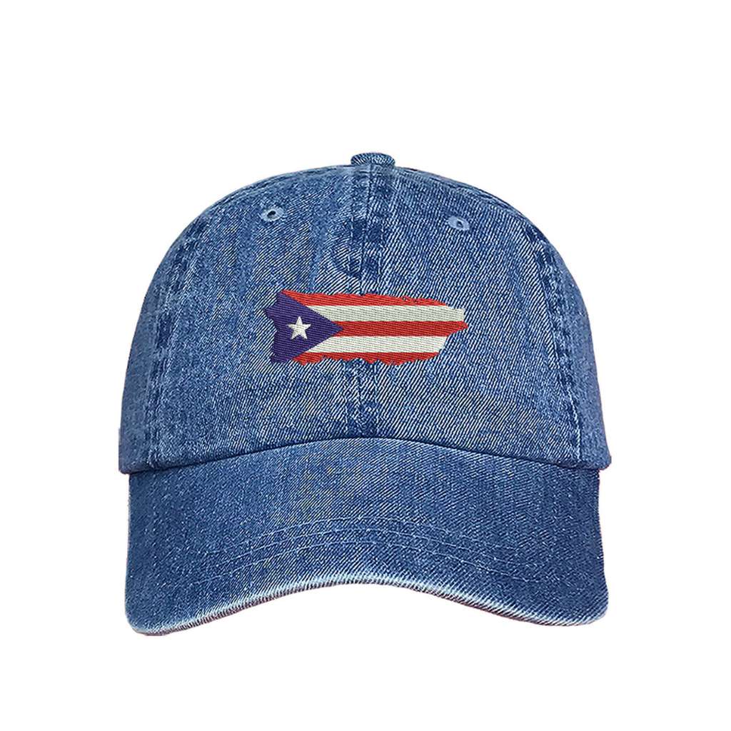 Light Denim baseball hat embroidered with a map in the shape of Puerto Rico Island - DSY Lifestyle